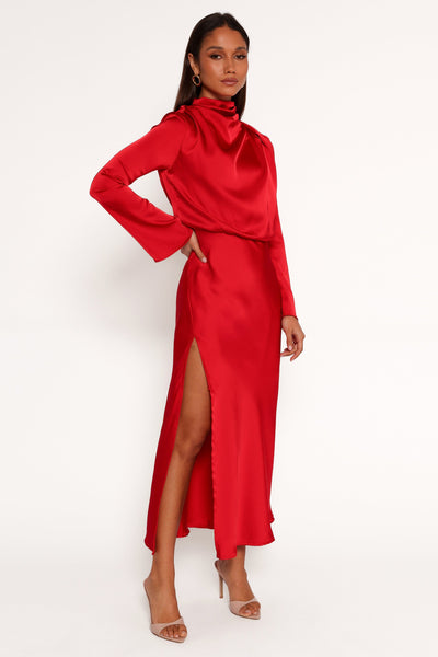Kristyn Long Sleeve Midi Dress - Red | Petal & Pup USA Kristyn Long Sleeve Midi Dress - Red | Petal & Pup USA