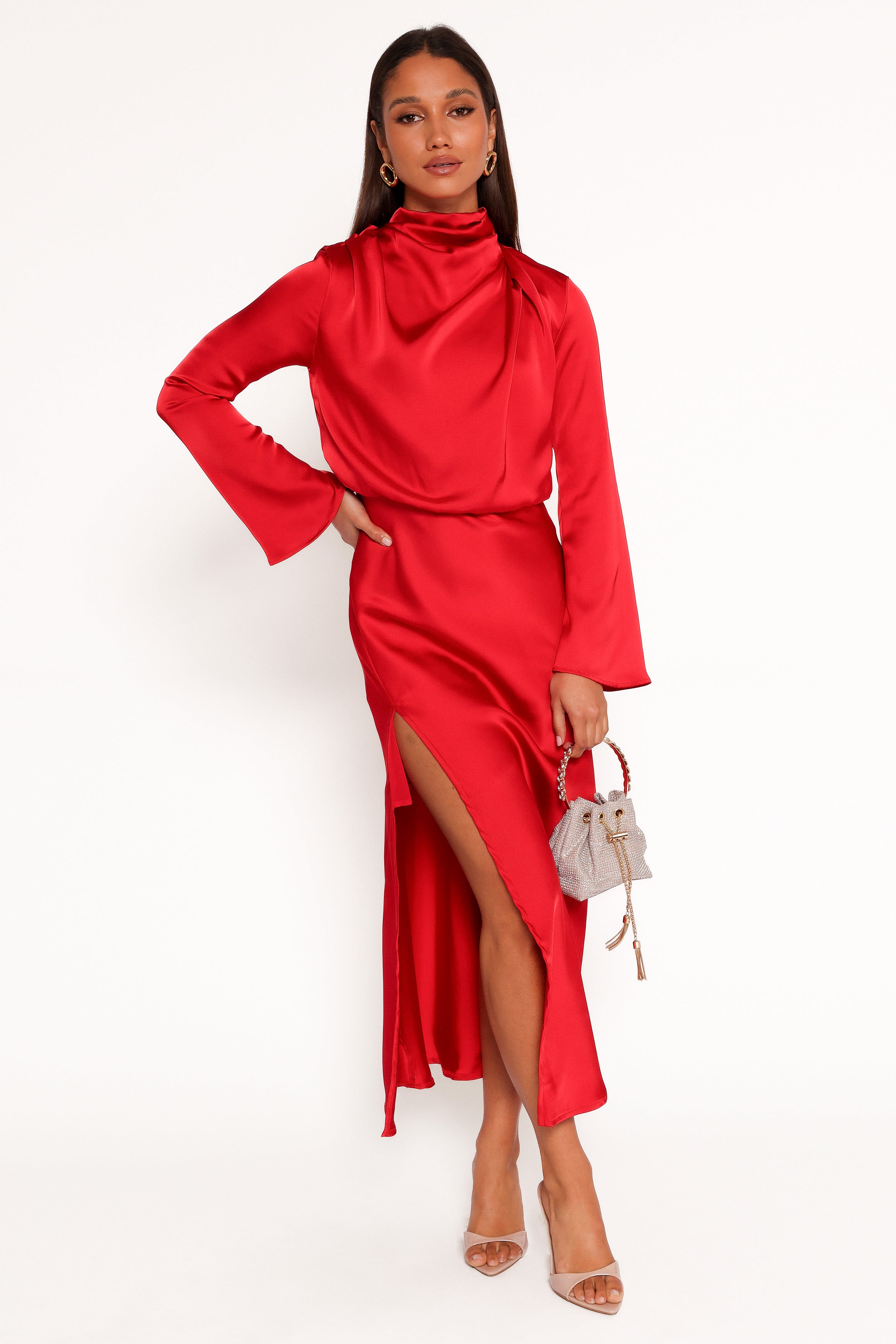 Kristyn Long Sleeve Midi Dress - Red | Petal & Pup USA Kristyn Long Sleeve Midi Dress - Red | Petal & Pup USA