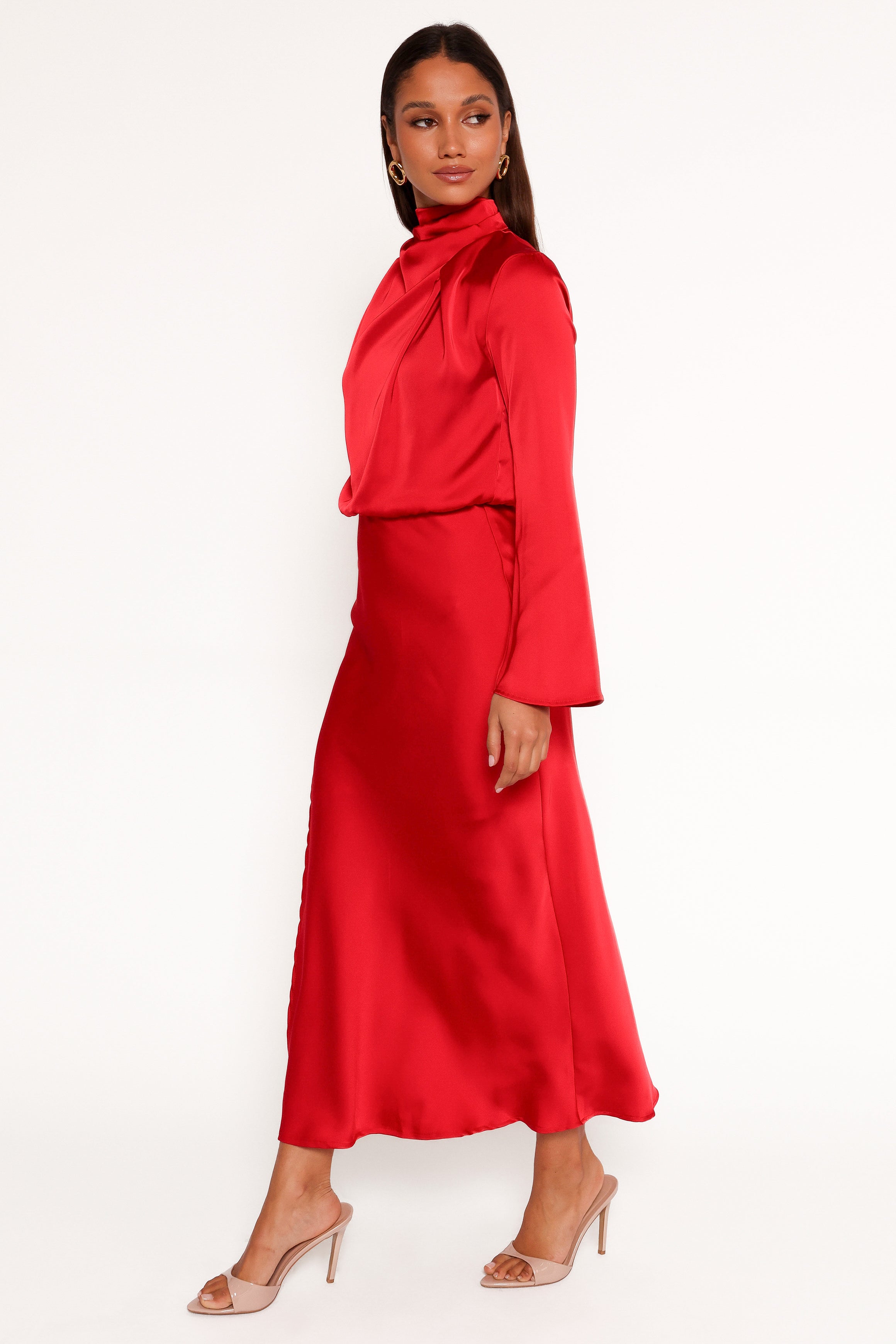 Kristyn Long Sleeve Midi Dress - Red | Petal & Pup USA Kristyn Long Sleeve Midi Dress - Red | Petal & Pup USA