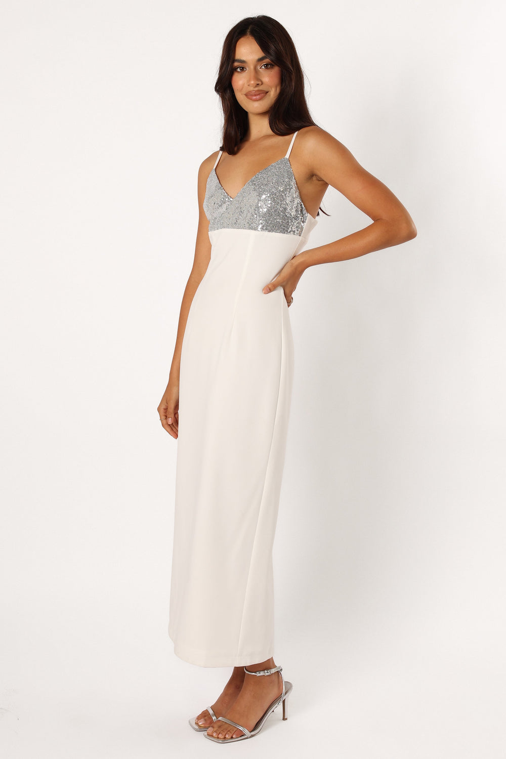 Petal and Pup USA DRESSES Kylie Slip Dress - White Silver