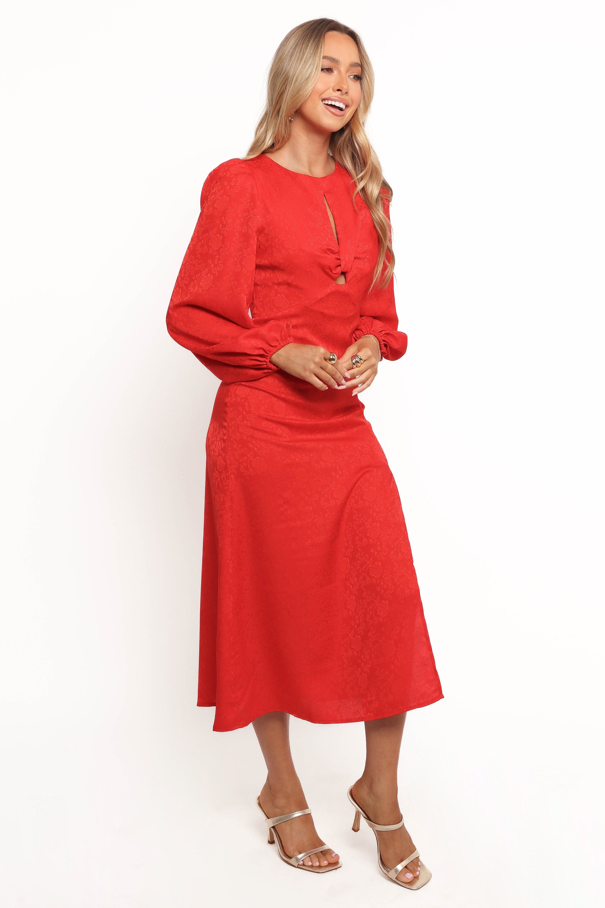 Petal and Pup USA DRESSES Laine Long Sleeve Midi Dress - Red