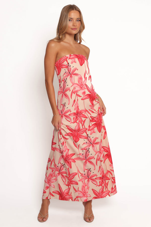 Petal and Pup USA DRESSES Lani A Line Strapless Maxi Dress - Pink Floral