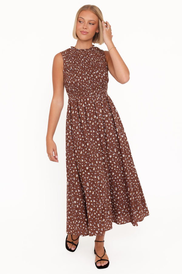 Petal and Pup USA DRESSES Lanna Maxi Dress - Brown Floral