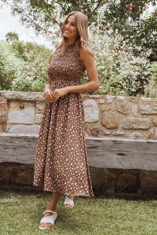 Zina Maxi Dress - Brown Ditsy Floral | Petal & Pup USA Zina Maxi Dress - Brown Ditsy Floral | Petal & Pup USA