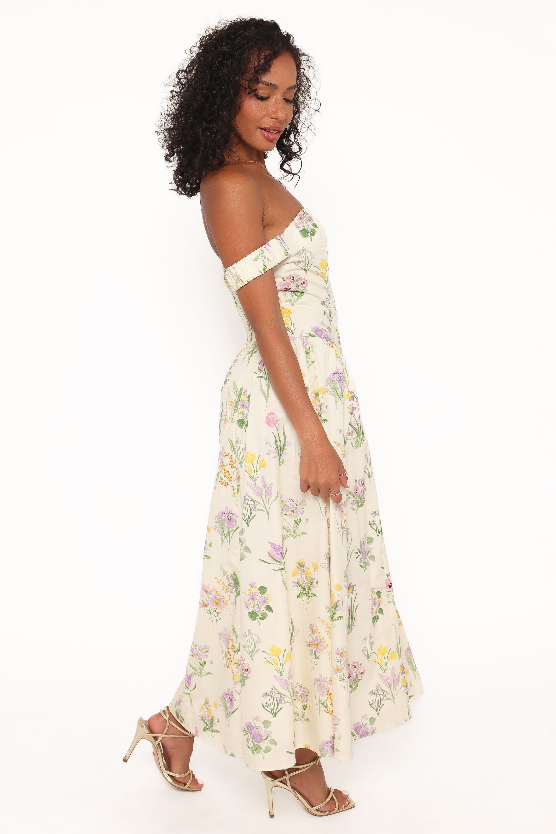 Petal and Pup USA DRESSES Larni Off Shoulder Midi Dress - Lavender Multi