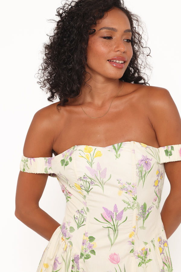 Petal and Pup USA DRESSES Larni Off Shoulder Midi Dress - Lavender Multi