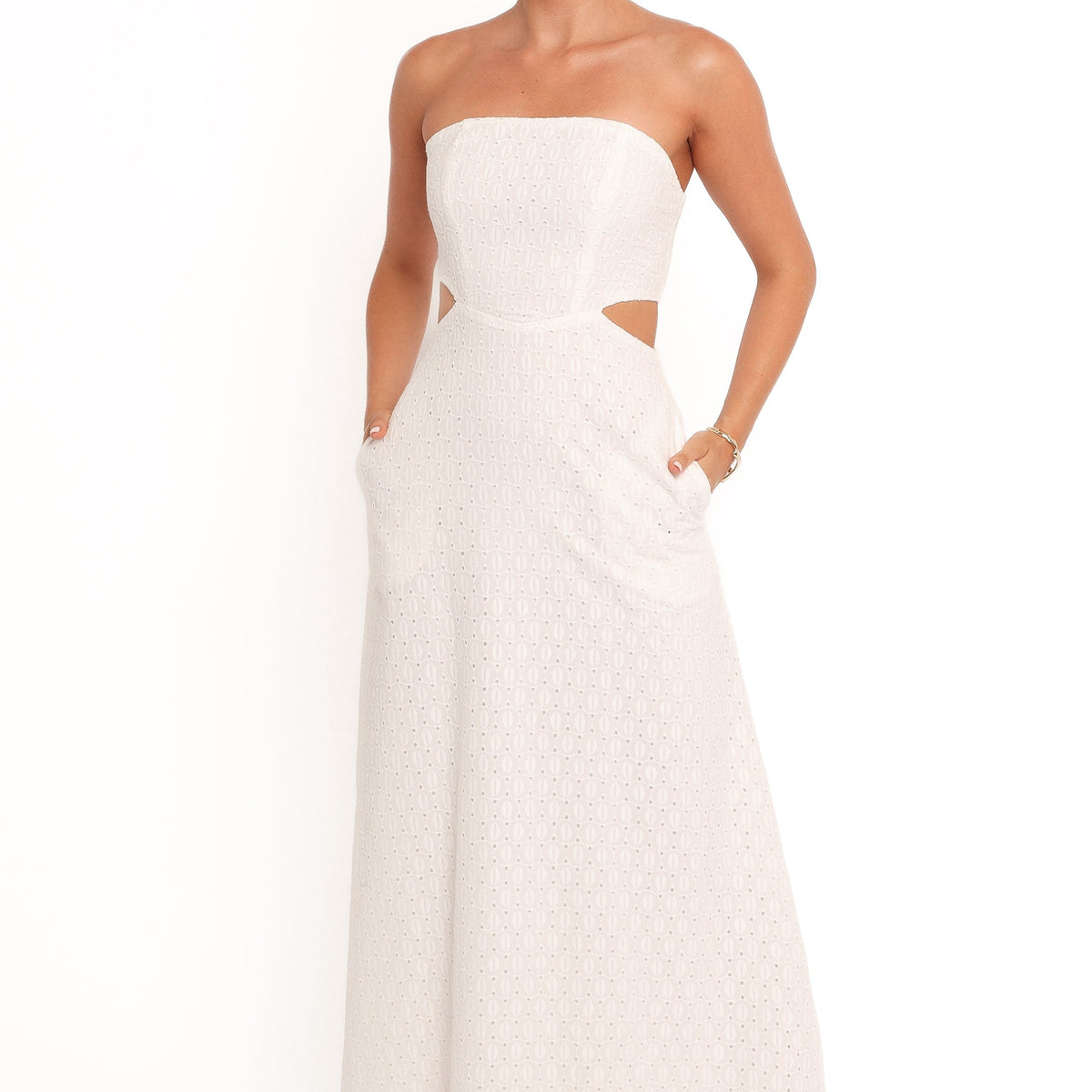 Petal & Pup Women's Laura Eyelet Strapless Maxi Dress - White