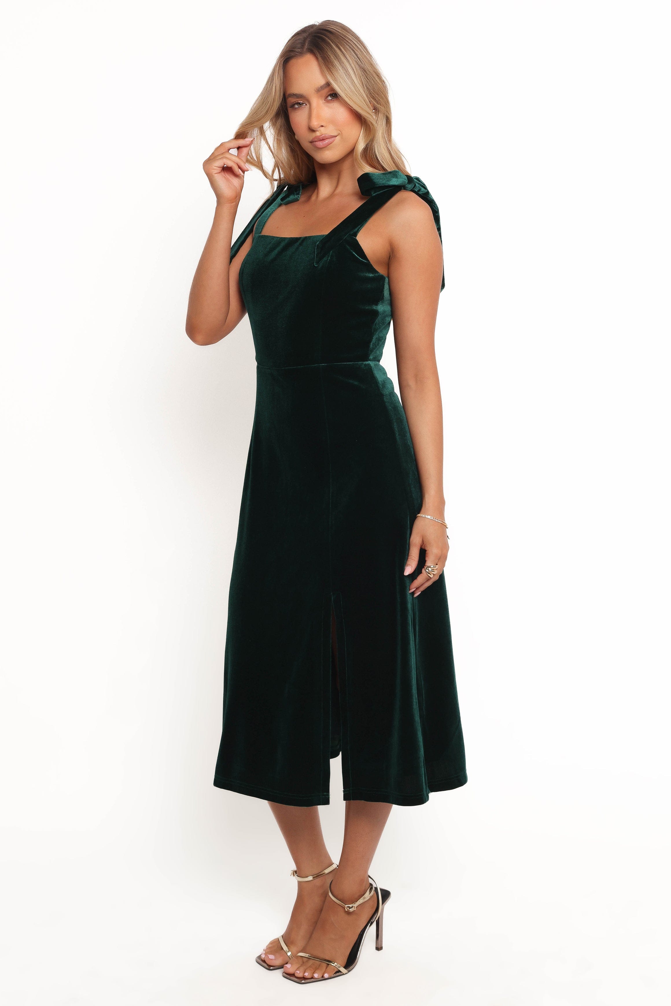 midi green velvet dress Petal and Pup Women's Laurel Velvet Midi Dress