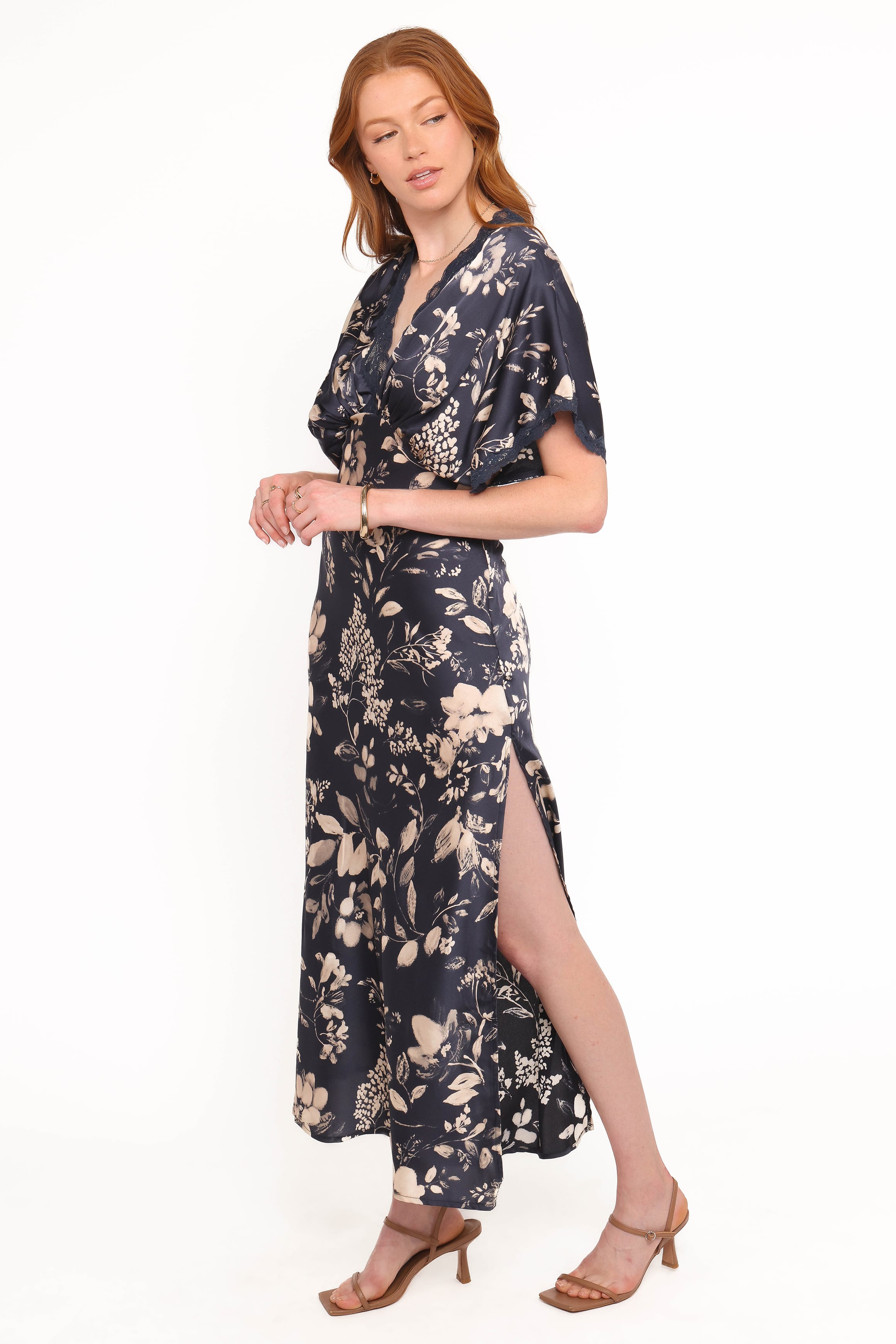 Petal and Pup USA DRESSES Laurent Midi Dress - Navy Cream Floral