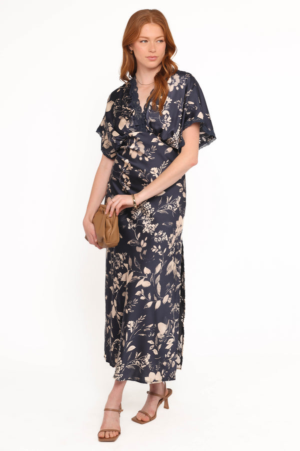 Petal and Pup USA DRESSES Laurent Midi Dress - Navy Cream Floral