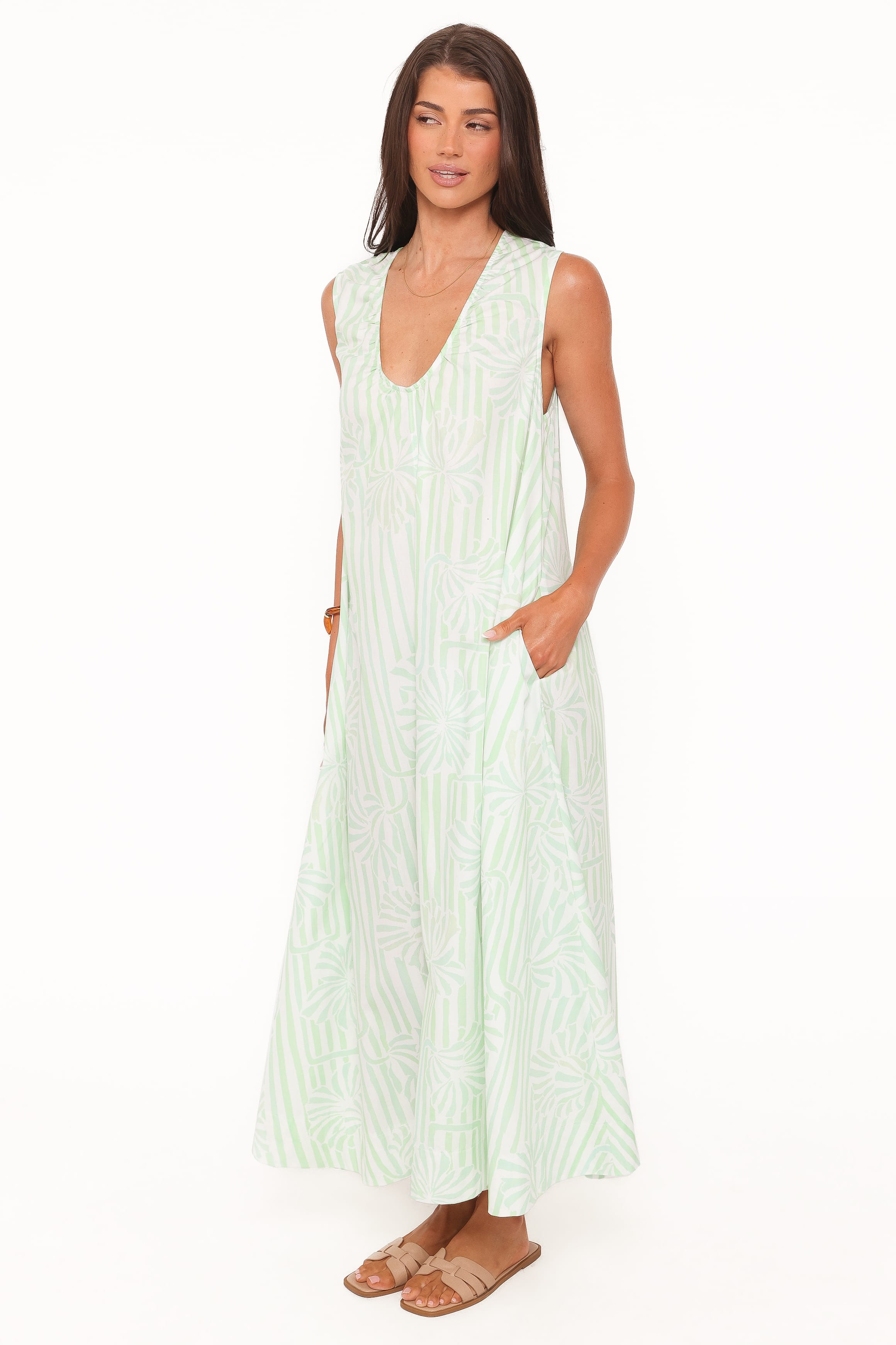 Petal and Pup USA DRESSES Laurita Maxi Dress - Jade Painted Stripe