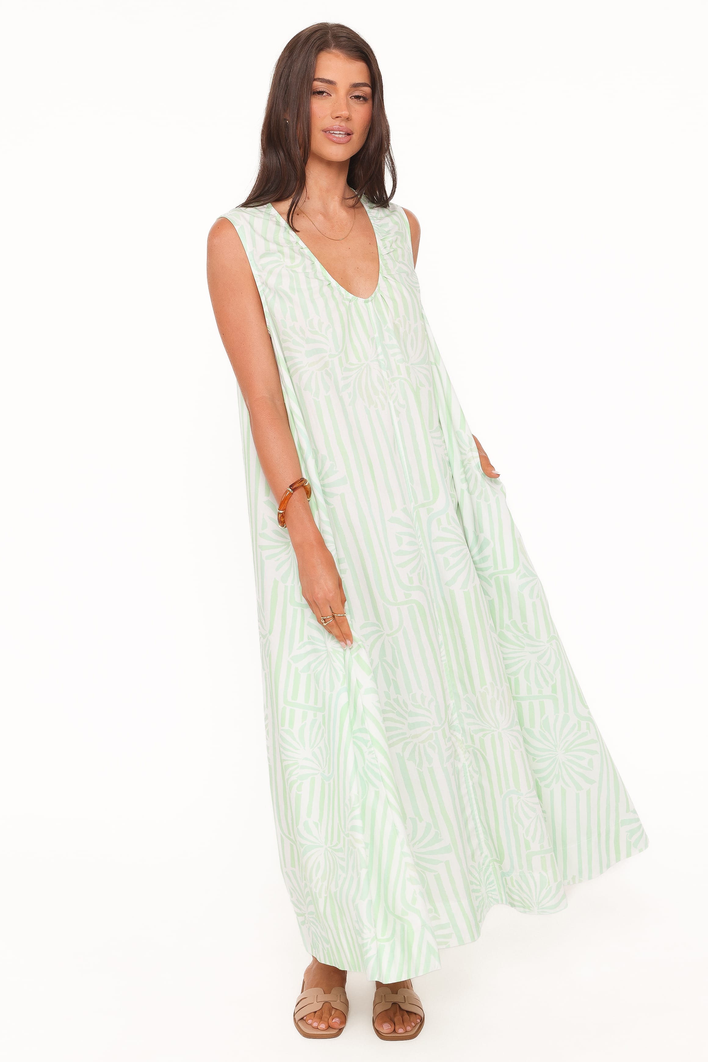 Petal and Pup USA DRESSES Laurita Maxi Dress - Jade Painted Stripe