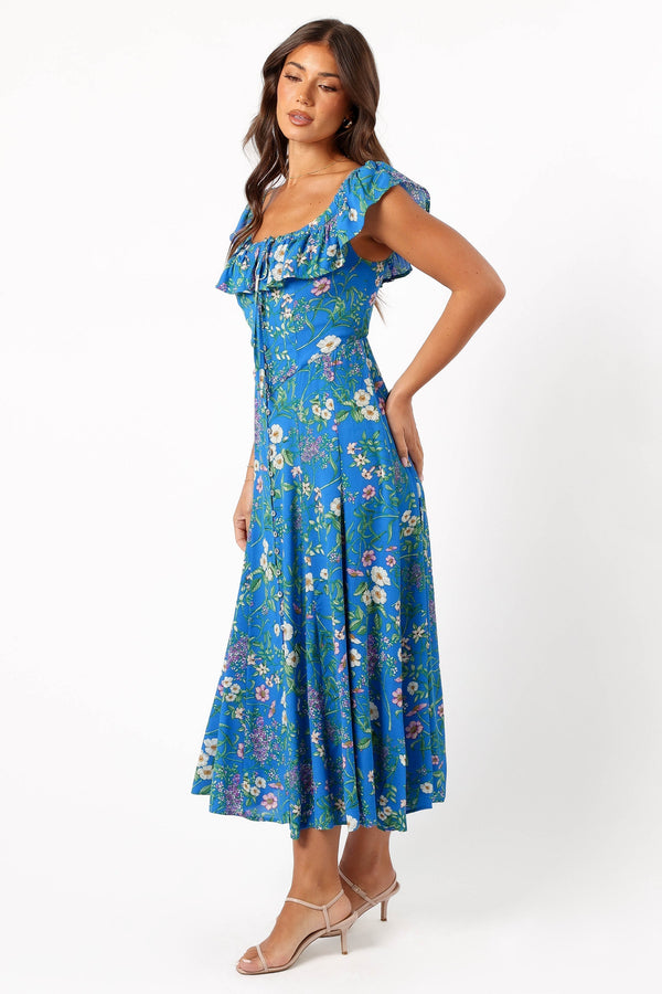 Petal and Pup USA DRESSES Lauryn Off The Shoulder Midi Dress - Blue Ivy