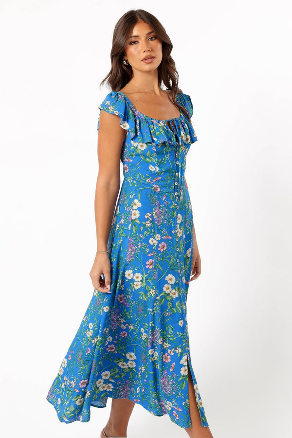 Petal and Pup USA DRESSES Lauryn Off The Shoulder Midi Dress - Blue Ivy