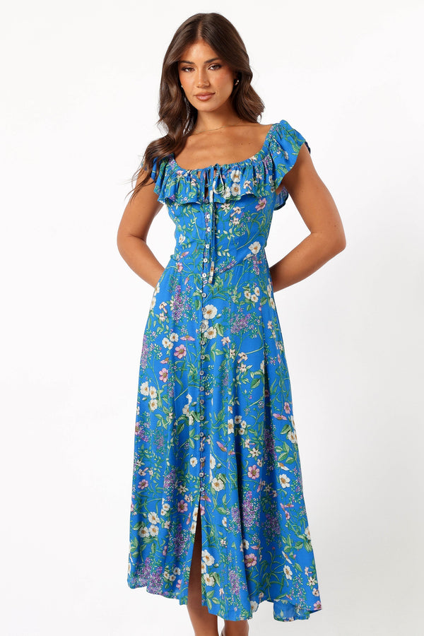 Petal and Pup USA DRESSES Lauryn Off The Shoulder Midi Dress - Blue Ivy