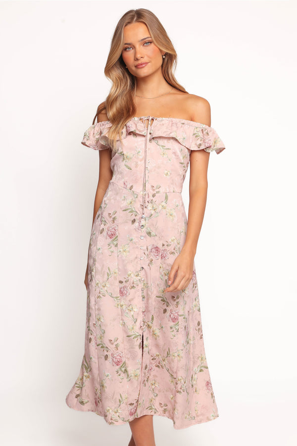 Petal and Pup USA DRESSES Lauryn Off The Shoulder Midi Dress - Blush Rose
