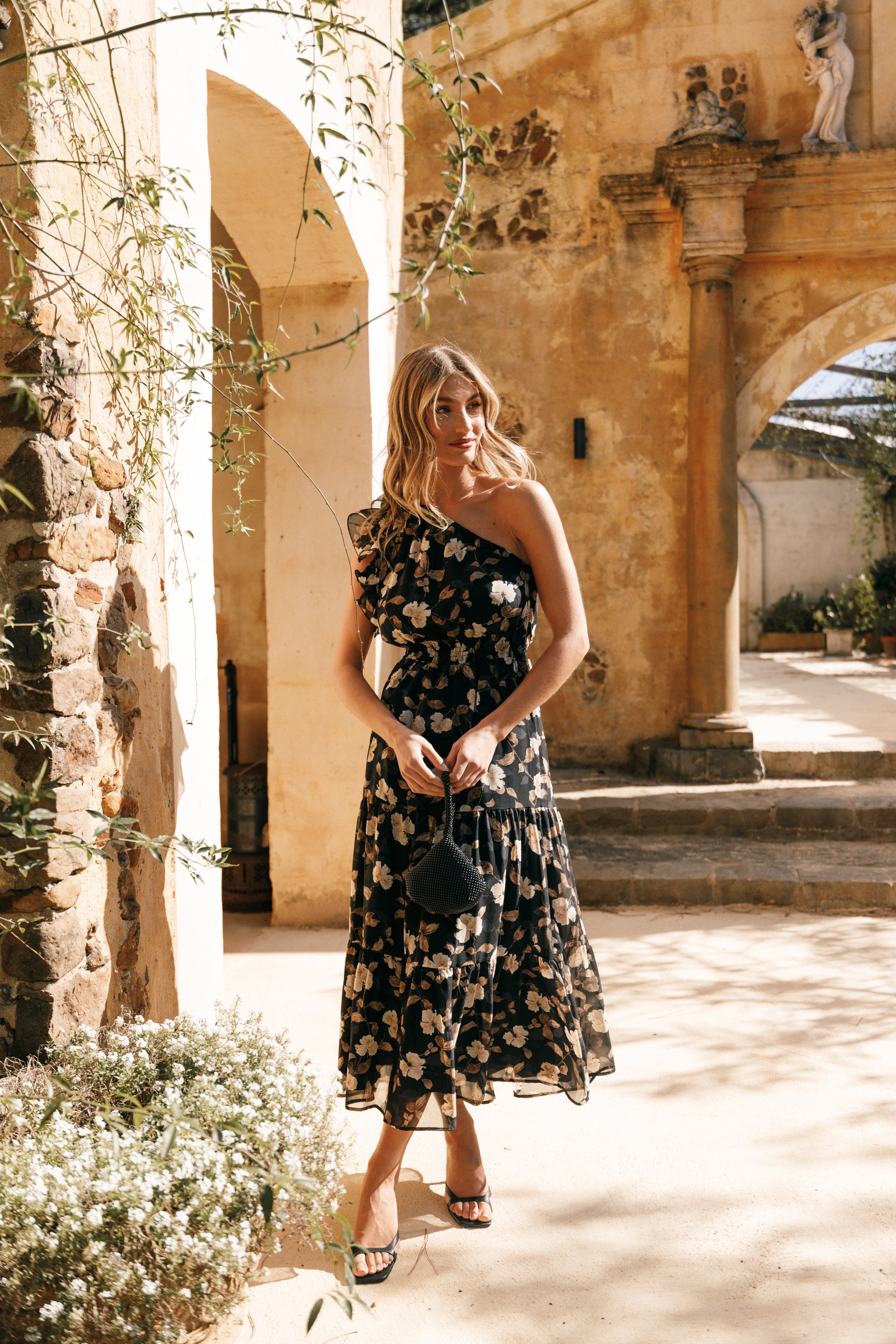 Layley One Shoulder Maxi Dress - Black Floral | Petal & Pup USA