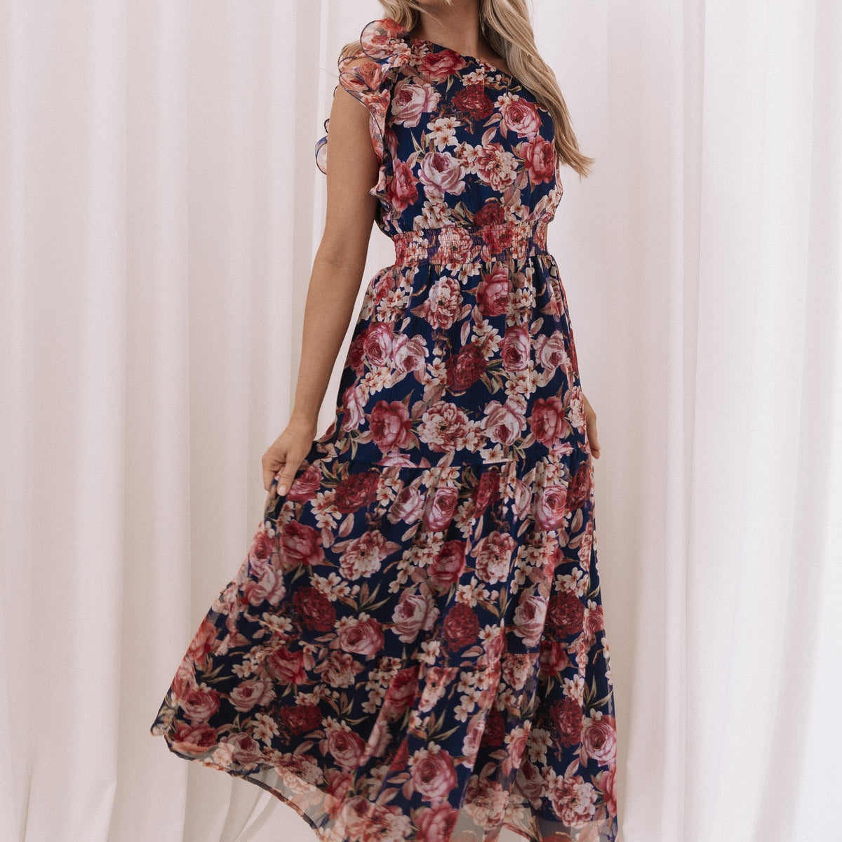 fitted lace wedding dress Venus Floral Printed Dress | Navy Multi main image 1