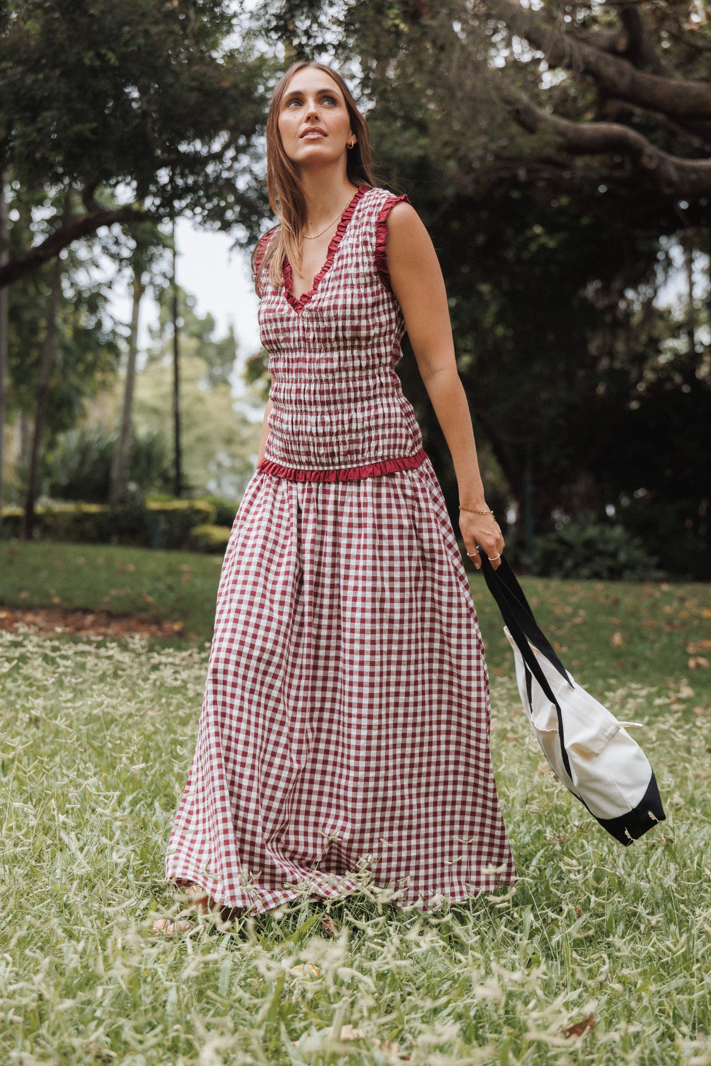 Petal and Pup USA DRESSES Leabrook Maxi Dress - Burgundy Gingham