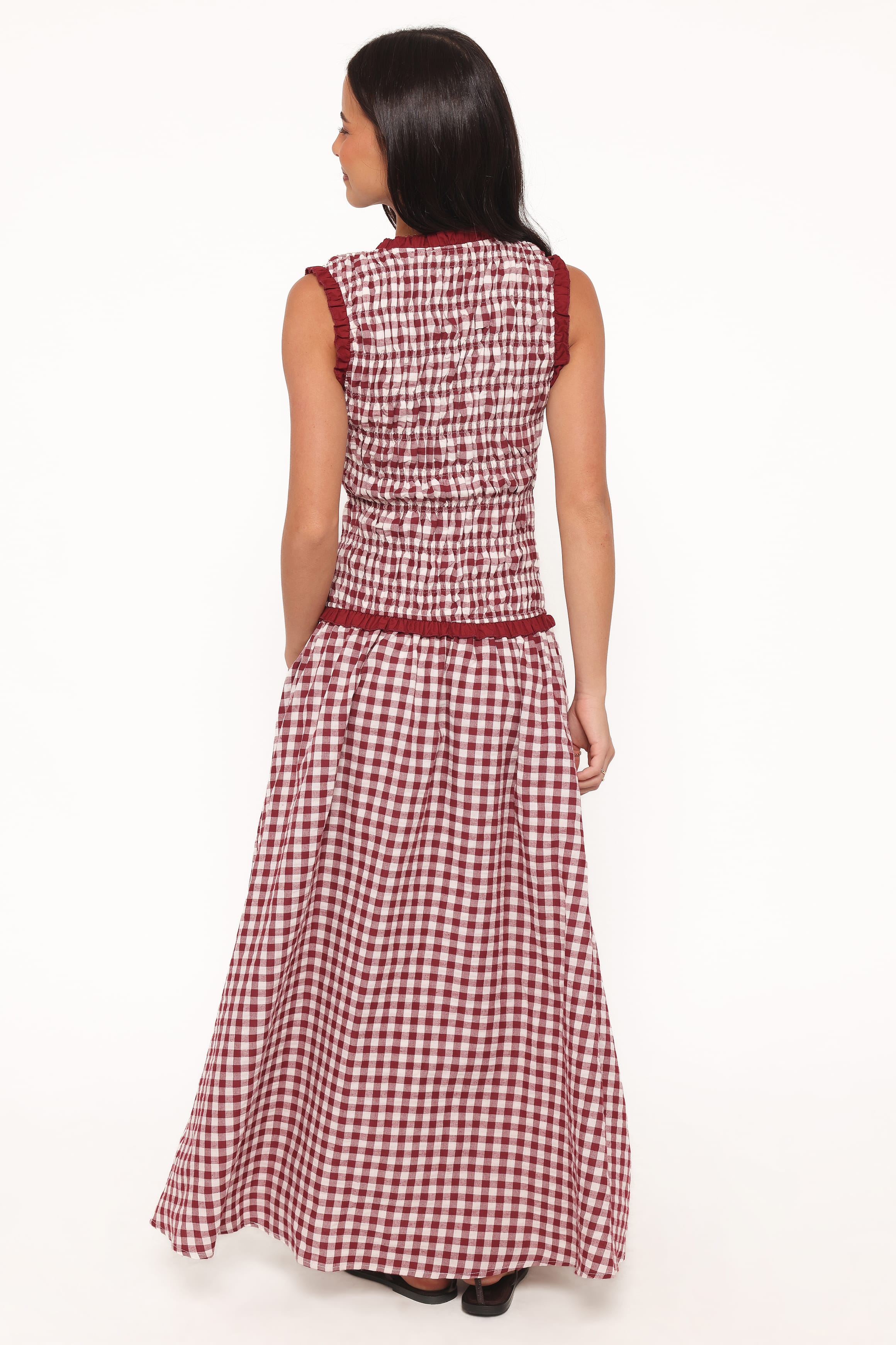 Petal and Pup USA DRESSES Leabrook Maxi Dress - Burgundy Gingham