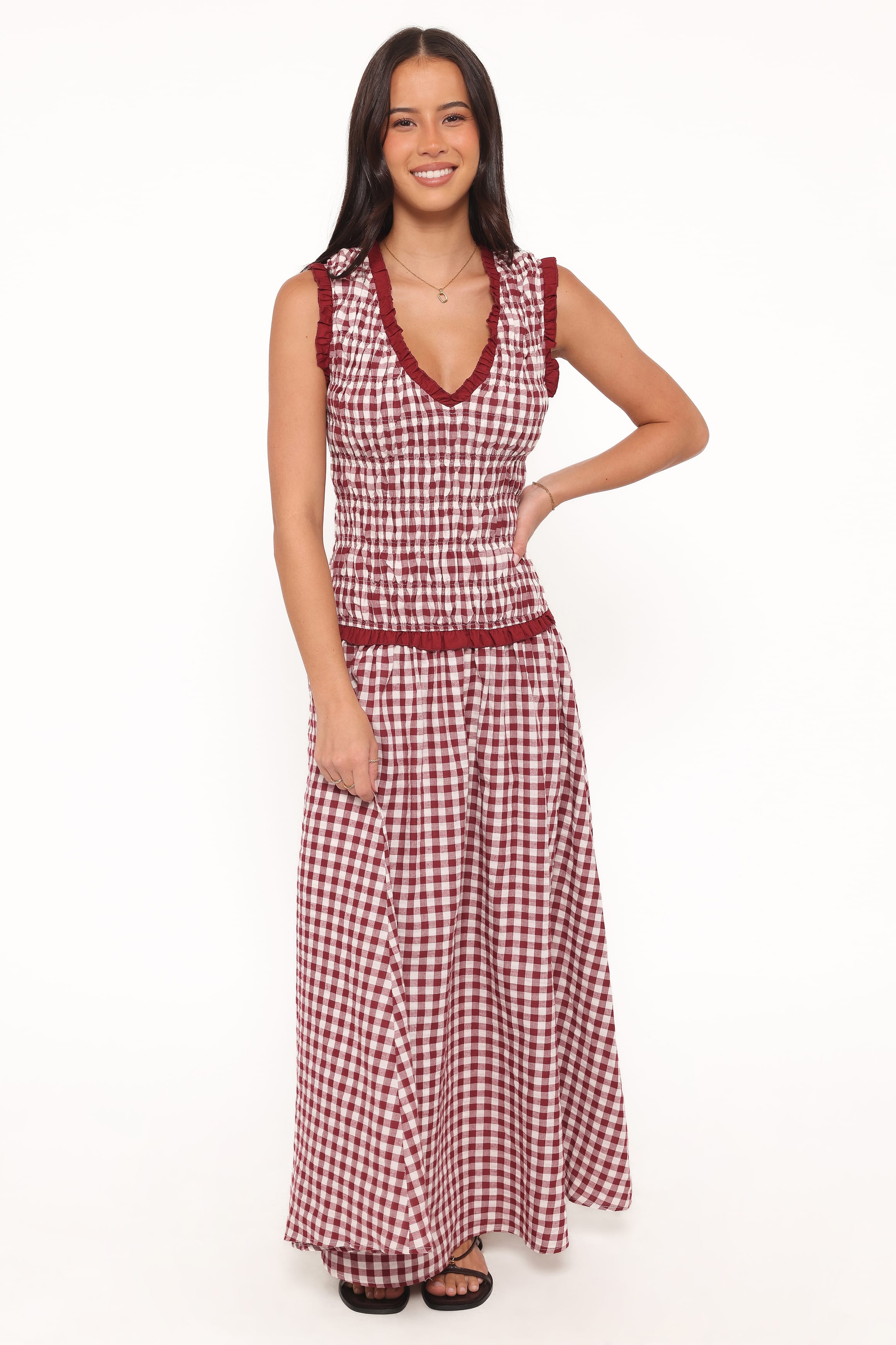 Petal and Pup USA DRESSES Leabrook Maxi Dress - Burgundy Gingham