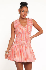 Petal and Pup USA DRESSES Leabrook Mini Dress - Peach Stripe