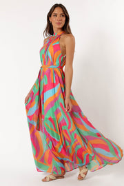 Petal and Pup USA DRESSES Leandra Halterneck Maxi Dress - Multicoloured