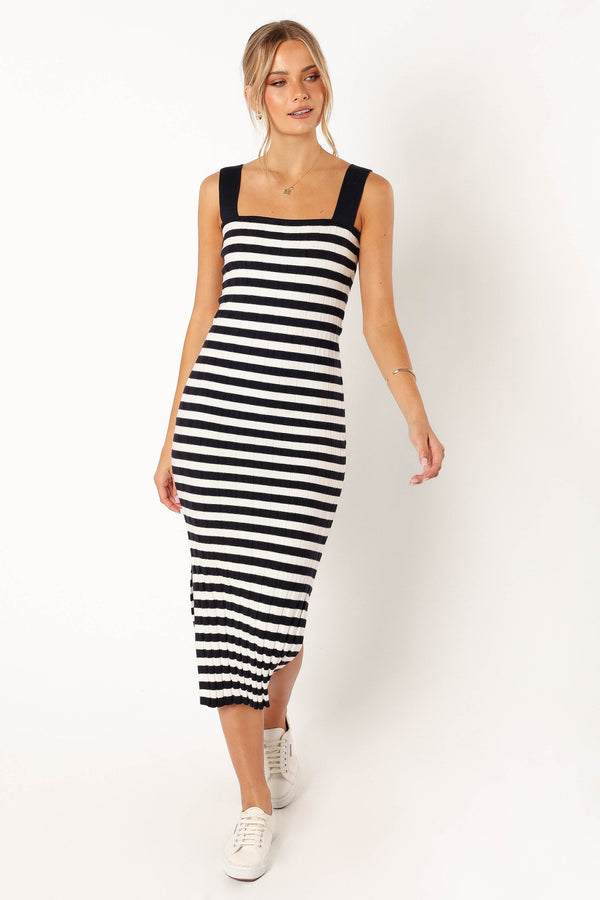 Petal and Pup USA DRESSES Ledger Midi Dress - Navy Stripe