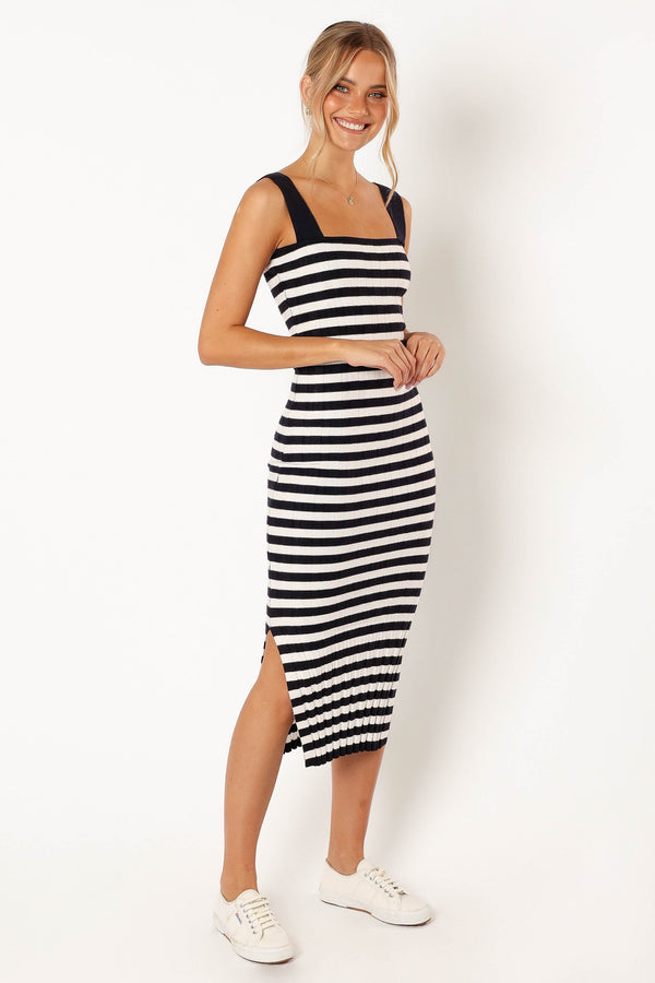 Petal and Pup USA DRESSES Ledger Midi Dress - Navy Stripe