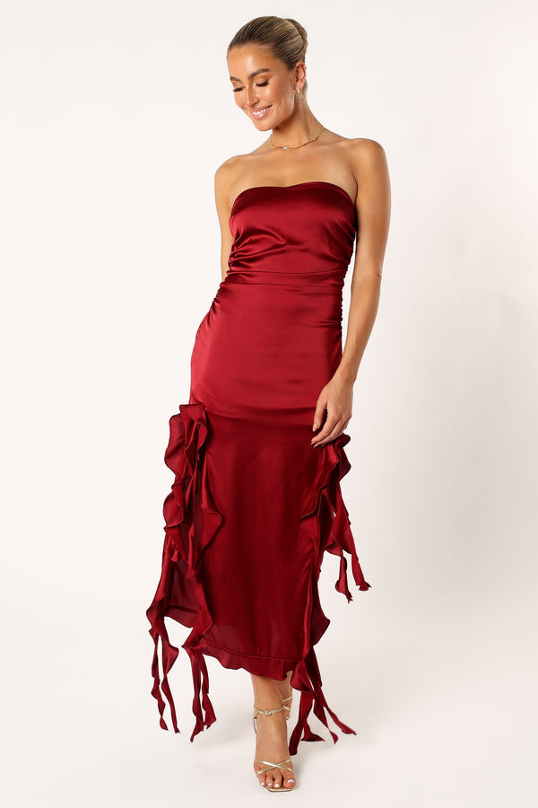 Petal and Pup USA DRESSES Lee Strapless Midi Dress - Wine