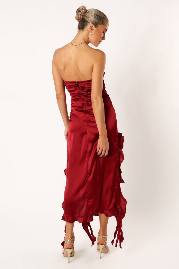 Petal and Pup USA DRESSES Lee Strapless Midi Dress - Wine