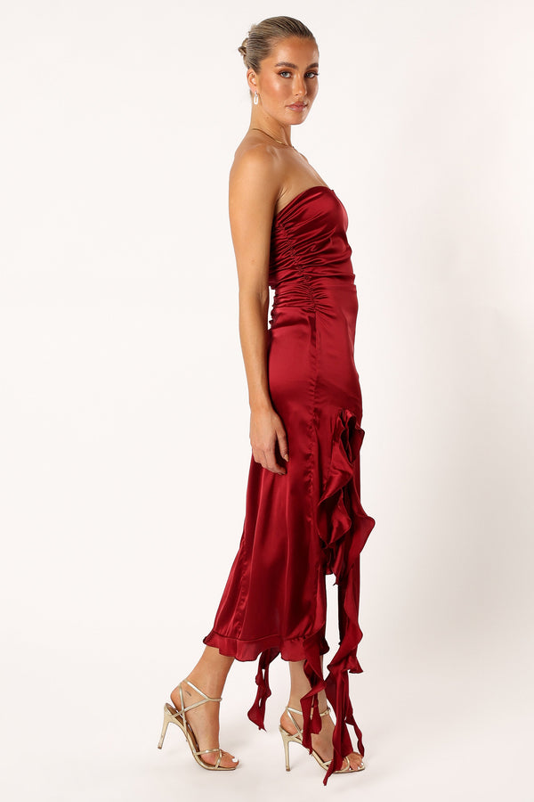 Petal and Pup USA DRESSES Lee Strapless Midi Dress - Wine