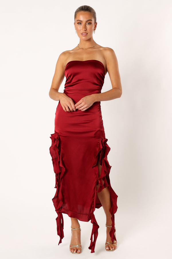 Petal and Pup USA DRESSES Lee Strapless Midi Dress - Wine