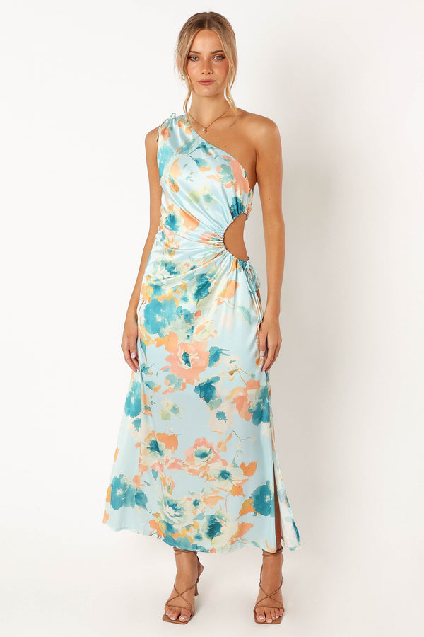 Petal and Pup USA DRESSES Leighton One Shoulder Midi Dress - Light Blue