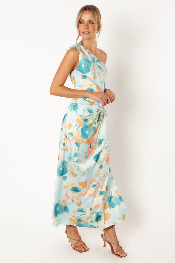 Petal and Pup USA DRESSES Leighton One Shoulder Midi Dress - Light Blue