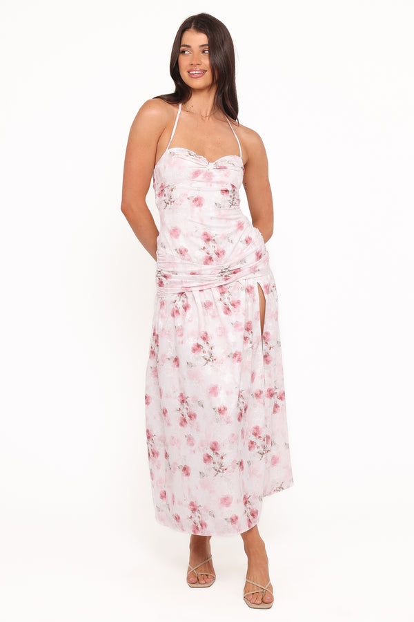 Petal and Pup USA DRESSES Lelia Halterneck Midi Dress - Pink Floral