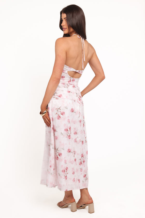 Petal and Pup USA DRESSES Lelia Halterneck Midi Dress - Pink Floral