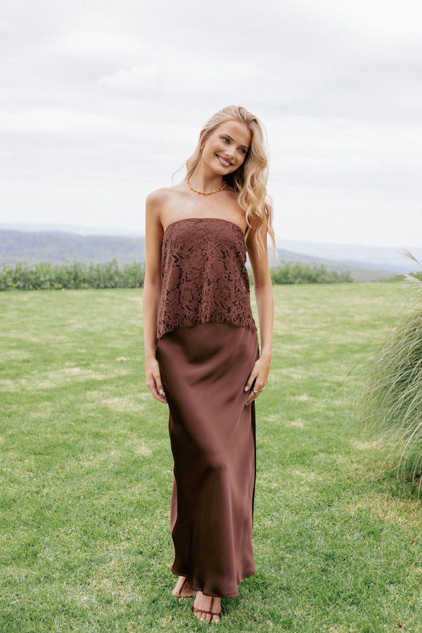 Petal and Pup USA DRESSES Lelita Strapless Maxi Dress - Brown