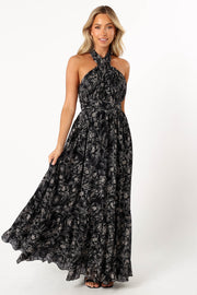 Petal and Pup USA DRESSES Lennon Halterneck Maxi Dress - Black Floral