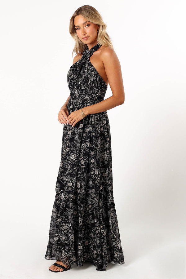 Petal and Pup USA DRESSES Lennon Halterneck Maxi Dress - Black Floral