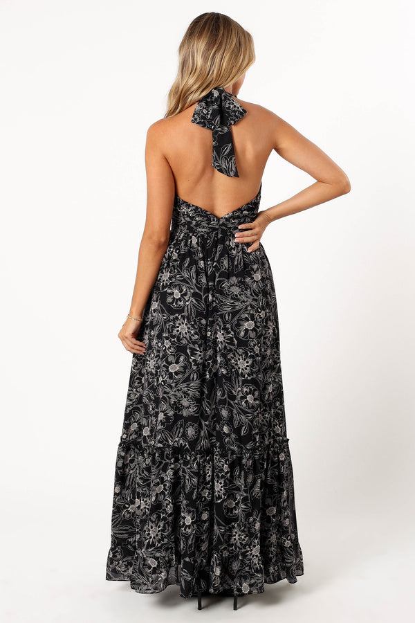 Petal and Pup USA DRESSES Lennon Halterneck Maxi Dress - Black Floral