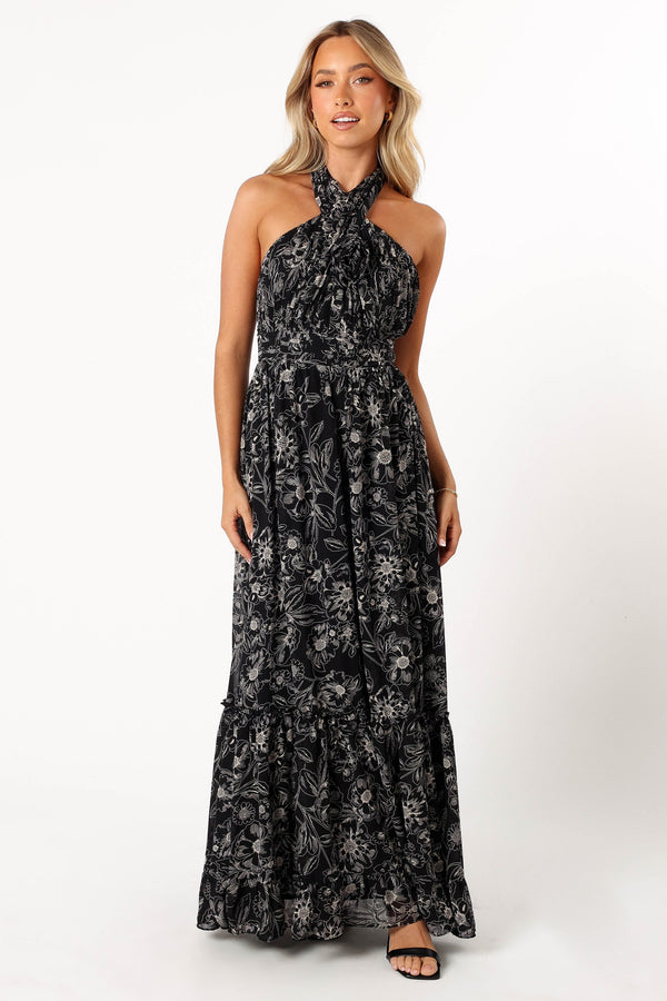 Petal and Pup USA DRESSES Lennon Halterneck Maxi Dress - Black Floral