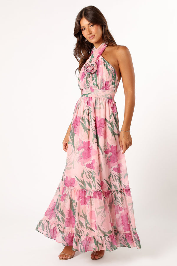 Petal and Pup USA DRESSES Lennon Halterneck Maxi Dress - Pink Floral