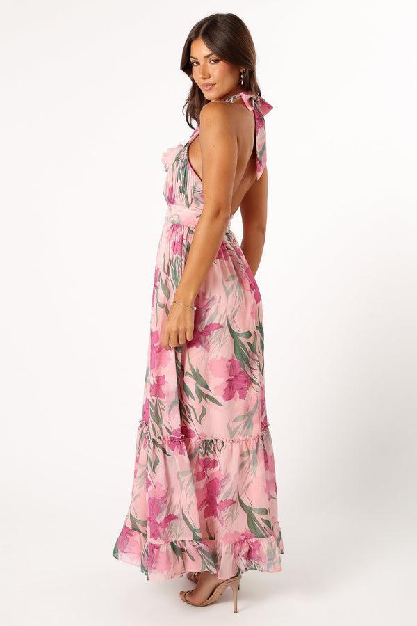 Petal and Pup USA DRESSES Lennon Halterneck Maxi Dress - Pink Floral