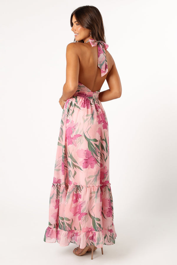 Petal and Pup USA DRESSES Lennon Halterneck Maxi Dress - Pink Floral