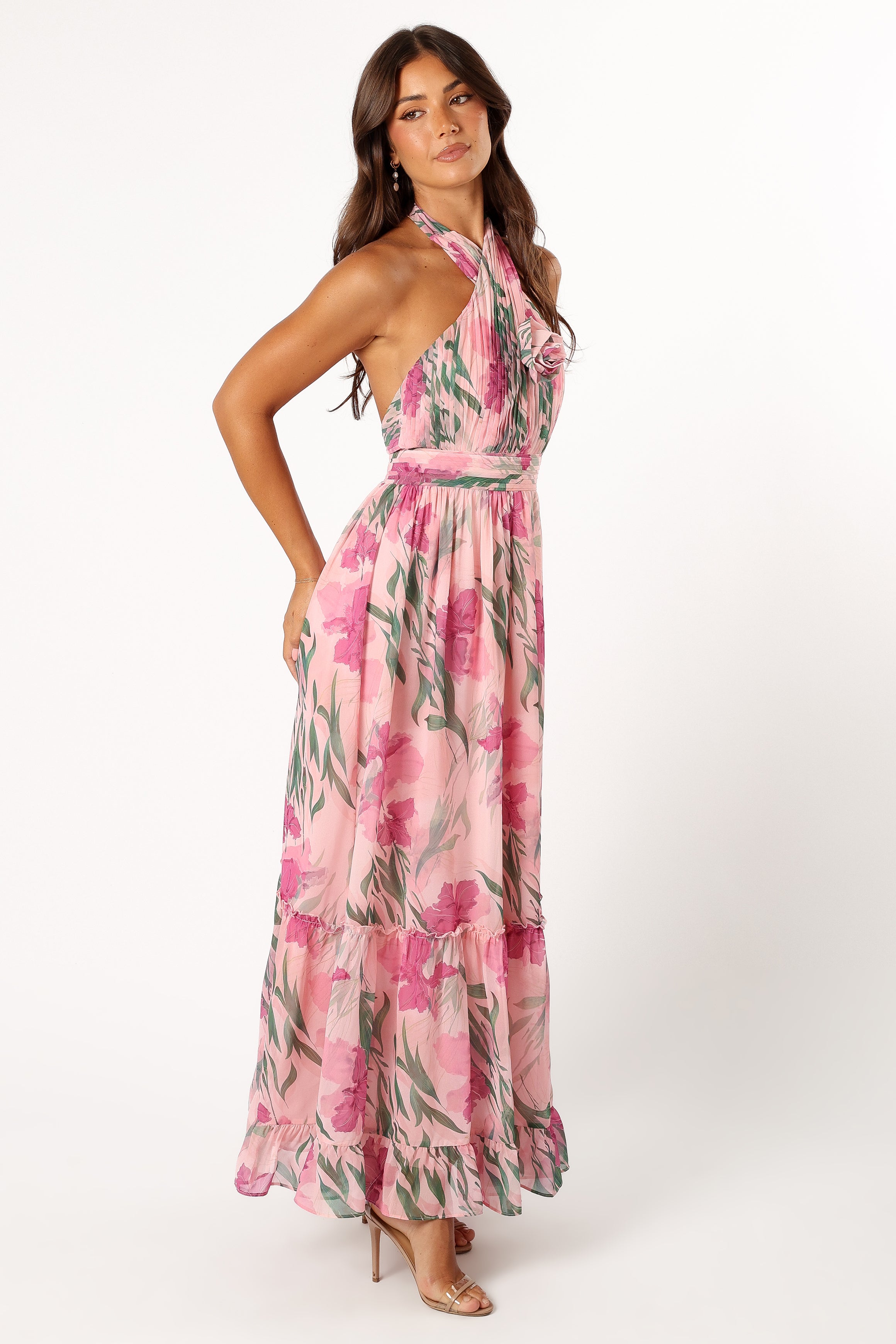 Parker Silk Pink Floral Halter Summer Maxi deals Dress Size XS