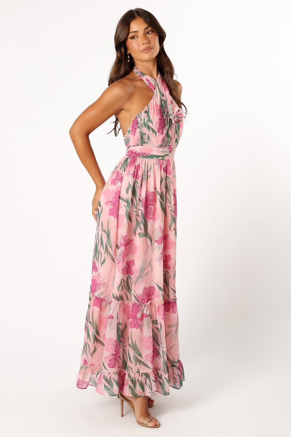 Petal and Pup USA DRESSES Lennon Halterneck Maxi Dress - Pink Floral