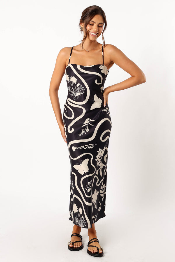 Petal and Pup USA DRESSES Leo Long Midi Slip Dress - Black Sand