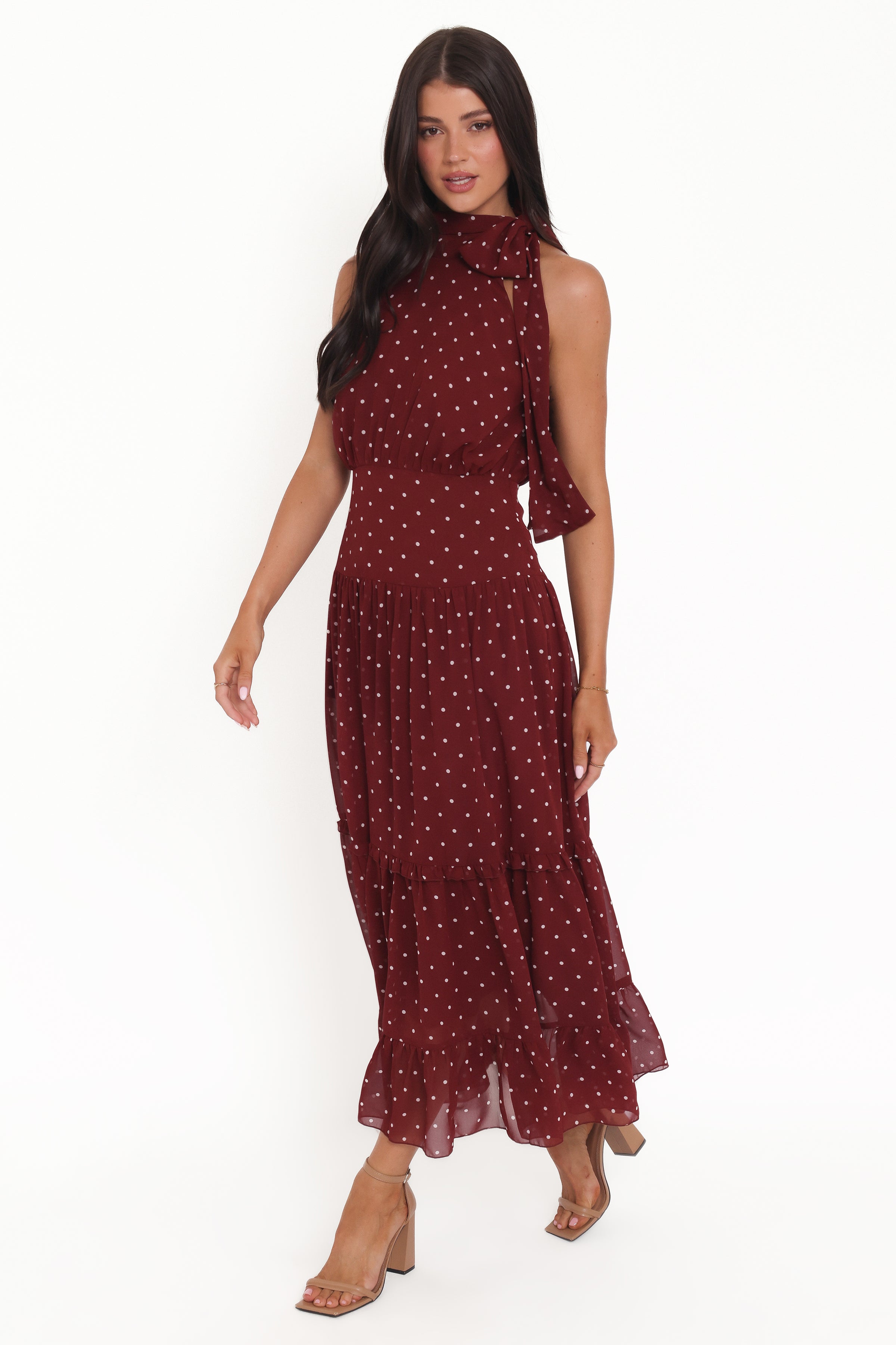 Petal and Pup USA DRESSES Leona Halterneck Maxi Dress - Red Polka Dot