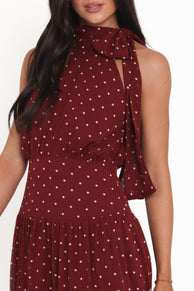 Petal and Pup USA DRESSES Leona Halterneck Maxi Dress - Red Polka Dot